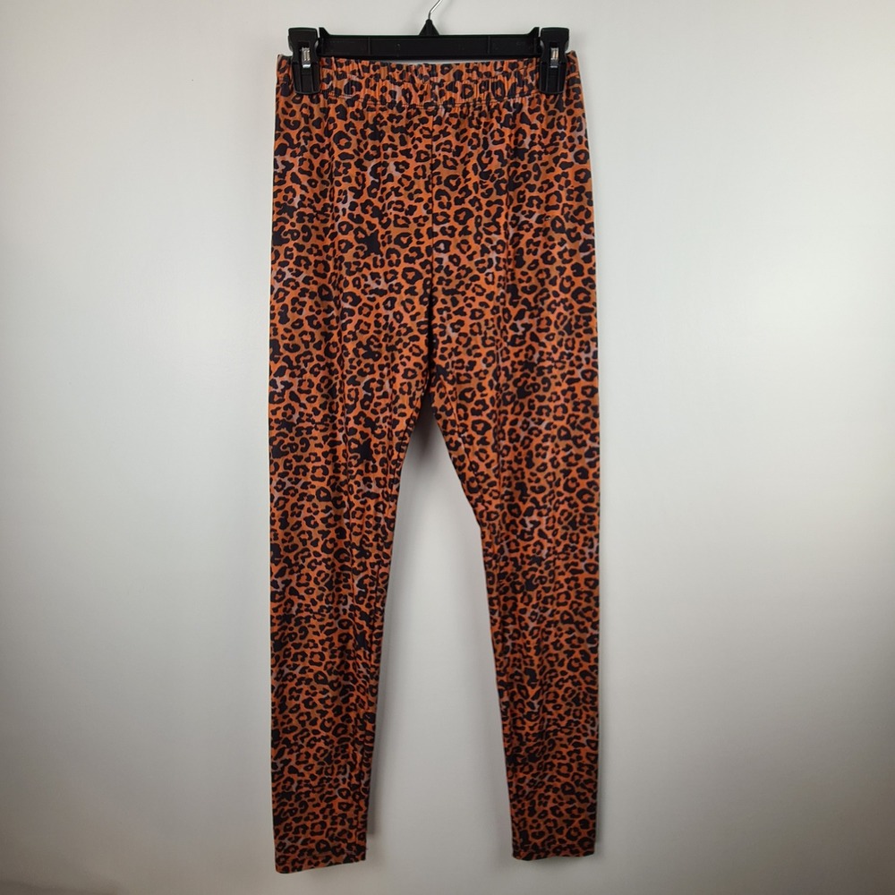 Sissycos Womens Leopard Print High Waisted Leggings Orange Black Size Large